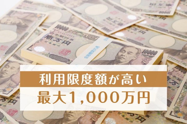 利用限度額が高い。最大１,０００万円